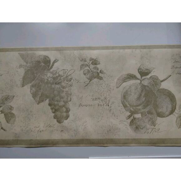 York Wallpaper Border 10.25" Yellow with Green Writing/Art - Touch of Gray 5 yds - Picture 1 of 5